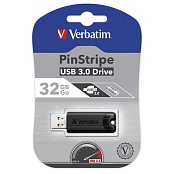 32GB USB Flash 3.0 PinStripe Bk VERBATIM