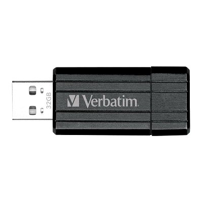 32GB USB Flash 2.0 PinStripe Bk VERBATIM