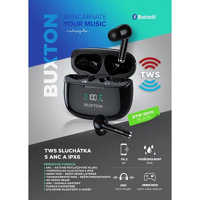BTW 8800 BLACK TWS ANC SLUCH. BUXTON