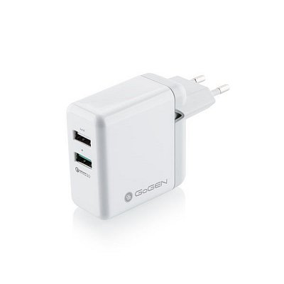 Nabíječka do sítě GoGEN ACHQ 203, 2x USB, 2,4A s funkcí rychlonabíjení QC 3.0, 18 W - bílá