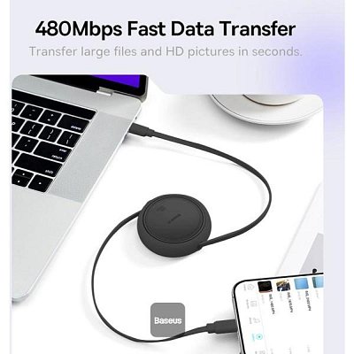 Navíjecí kabel USB-C/USB-C 1m 100W černý