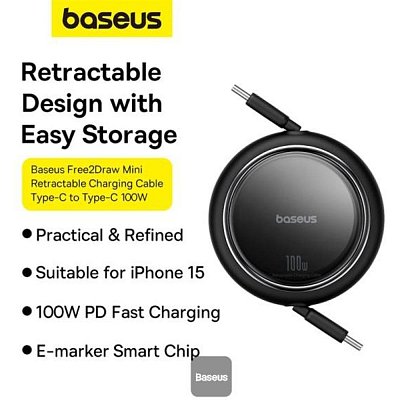 Navíjecí kabel USB-C/USB-C 1m 100W černý