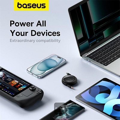 Navíjecí kabel USB-C/USB-C 1m 100W černý