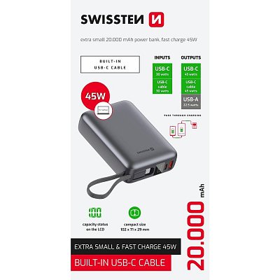 Powerbanka 20000mAh 45W silv. SWISSTEN